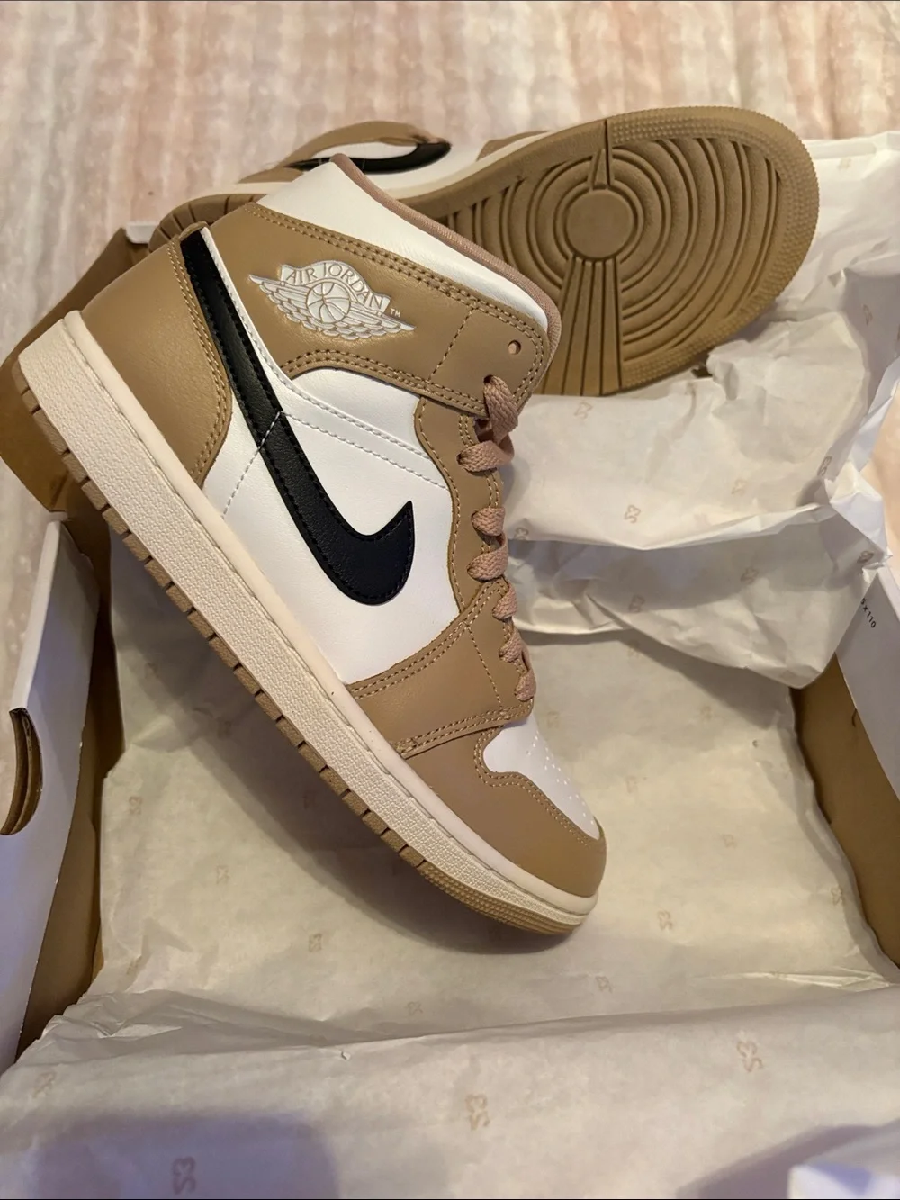 Nike High-Top Sneakers in White, Tan & Black